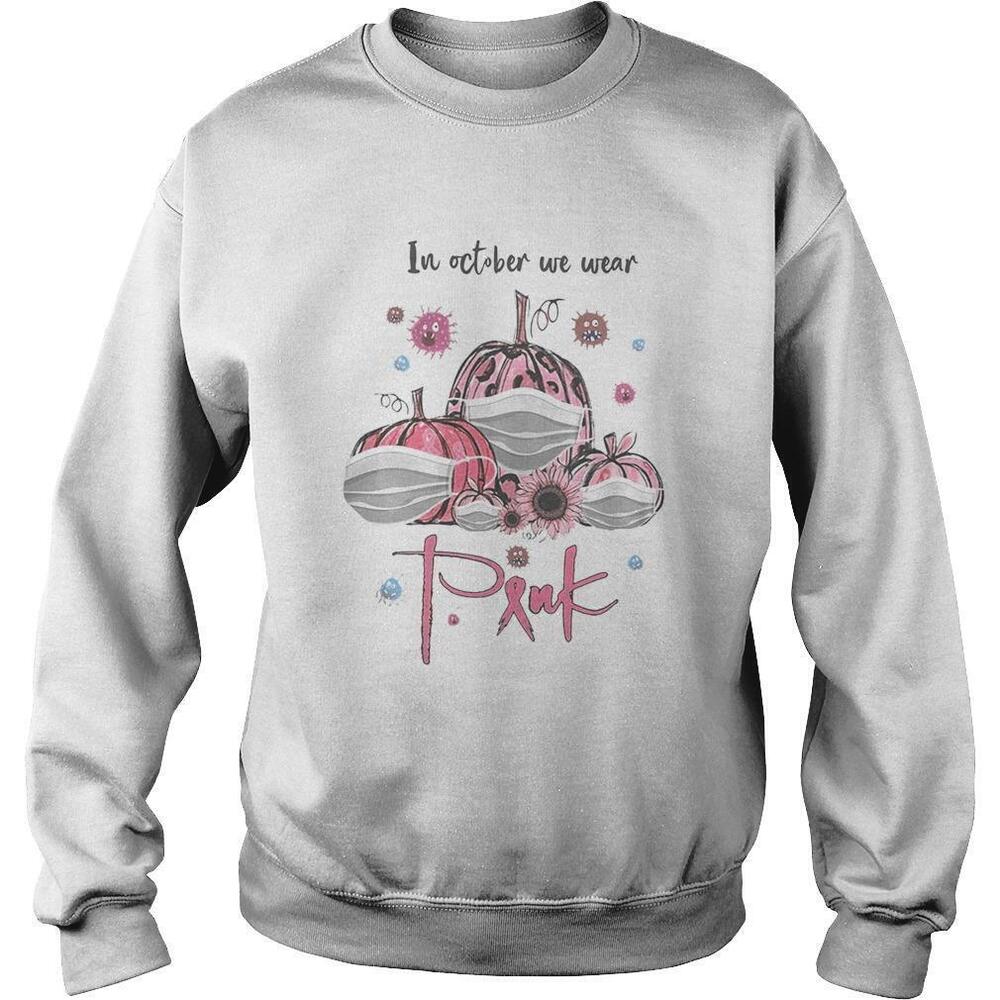 Pumpkin Mask And Sunflower In October We WearBreast Cancer Awareness Sweatshirt